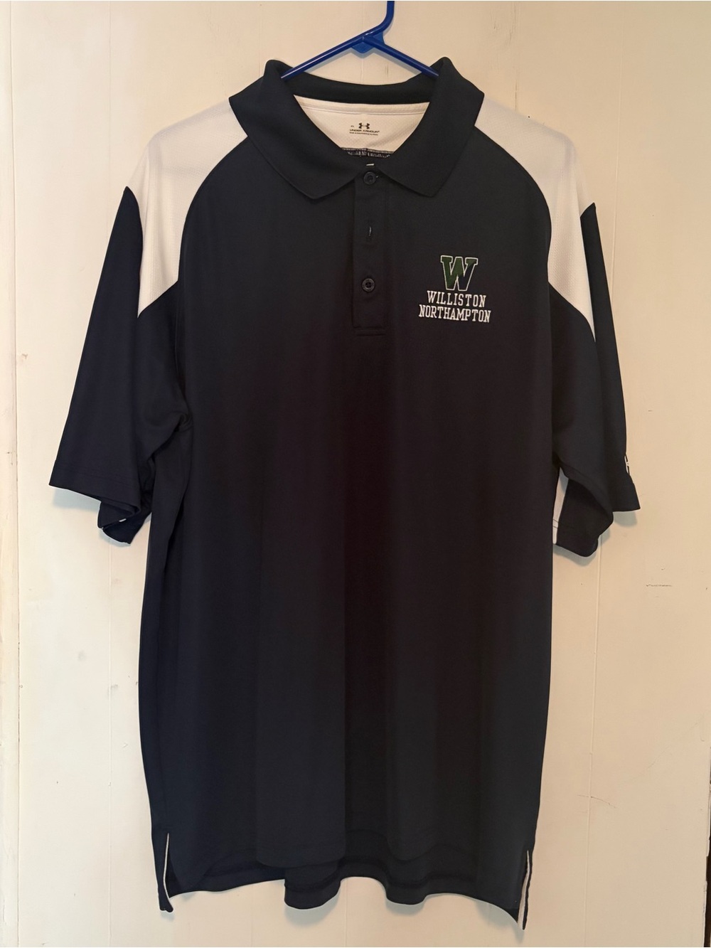 Under Armour Navy Polo with White Shoulder Panels size men’s XL